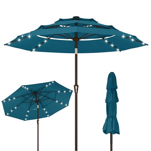 9ft 3 Tier Patio Umbrella with Solar Lights