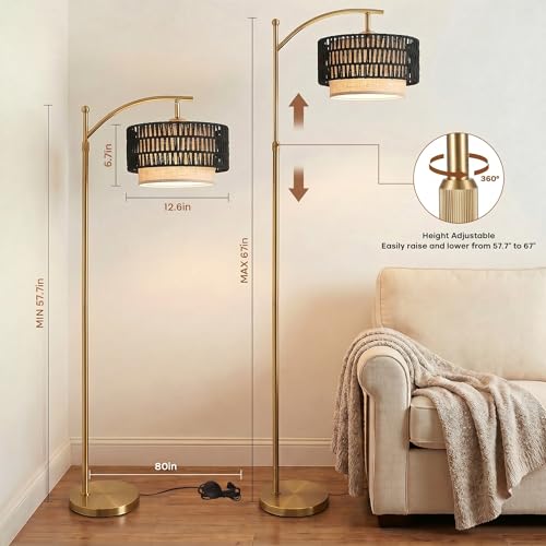 Arc Floor Lamp for Living Room with Remote (Gold RC)