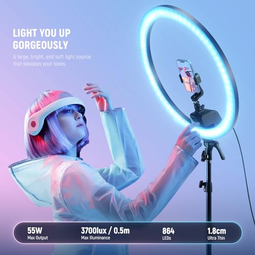SRP18C 18 Inch RGB LED Ring Light Kit with Reversible Tripod Light Stand App Control Phone Holder Compatible with iPhone