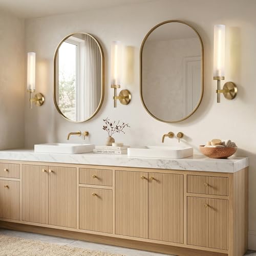 20" Knurled Brass Bathroom Wall Sconces