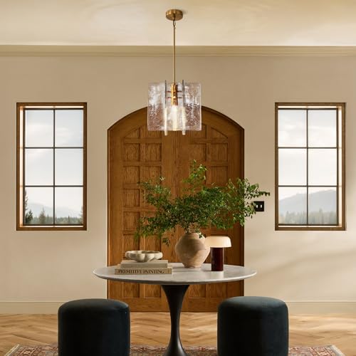 Modern Large 12 in Brass Water Ripple Glass Kitchen Island Pendant Light Fixtures