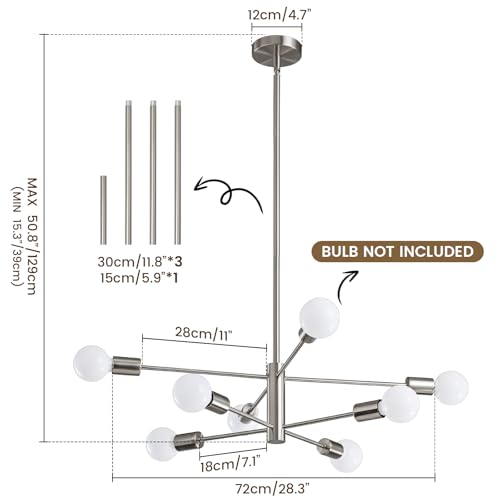 Modern Chandelier Ceiling Light Fixture Brushed Nickel Sputnik Chandeliers for Bedroom Living Room 8