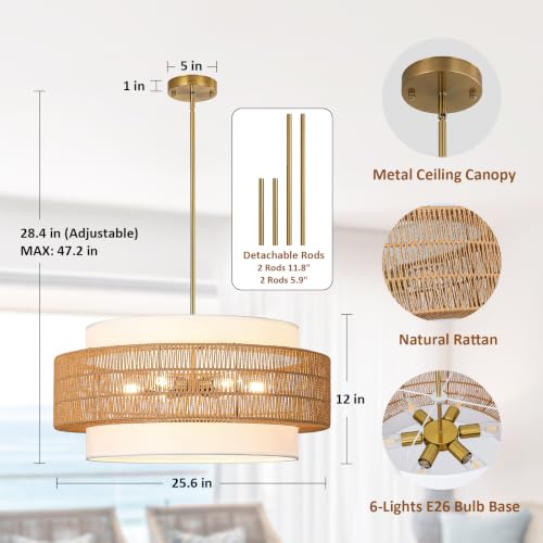 25.6" Rattan Chandelier for Dining Room