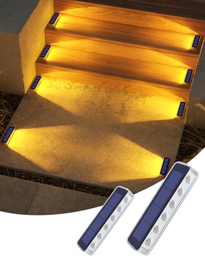 Solar Step Lights Outdoor IP68 Waterproof 2 Pack Warm White (2 Count)