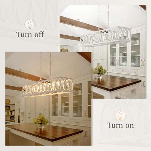 L39.4 Rustic Farmhouse Rectangle Chandelier for Dining Room Kitchen Island Lights Cage Pendant Ceiling Light Fixture Distressed Metal Hanging Lighting Retro Vintage Linear Chandeliers 6 (6 Count)