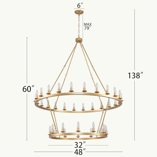 48 Inch 2 Tier Gold Extra Large Wagon Wheel Chandelier 36
