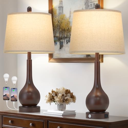 26" Brown Table Lamps Set of 2 (2 Count)