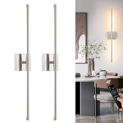 Sand Nickel 24 Inch Battery Operated Wall Sconces Set of 2 (2 Count)