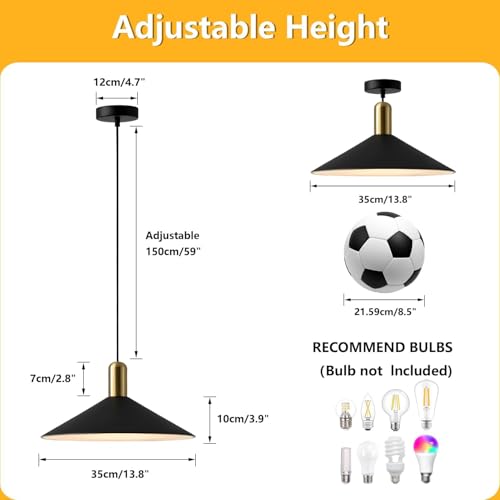 Farmhouse Matte Black Dome Pendant Light 13.8” Large Barn Hanging Light