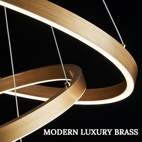LED 3 Ring Chandelier Gold Brass Dimmable Modern Pendant Light