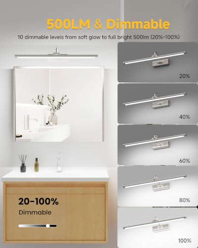 Rechargeable Wireless Bathroom Vanity Light Brushed Nickel 24 inch