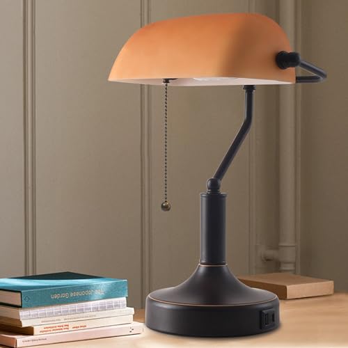 Vintage Bankers Desk Lamp with Pull Chain Switch