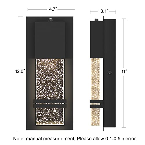 LED Dusk to Dawn Outdoor Light Fixture Exterior Wall Sconces Porch Light 2 Pack Outside Wall Lights with Crystal Bubble Glass 12W Lumen 3000K for Doorway Garden Hallway Patio Living Room (2 Count)