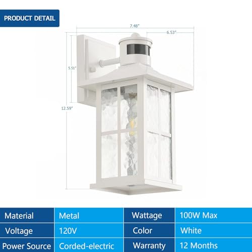 2 Pack Motion Sensor Porch Lights White Dusk to Dawn Outdoor Wall Lantern (2 Count)