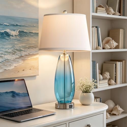 27" Glass Table Lamps for Living Room (Gradient Blue)