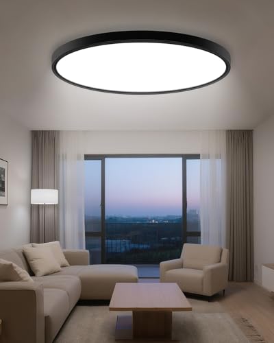 23INCH Big Dimmable Flush Mount Ceiling Light Fixture Black