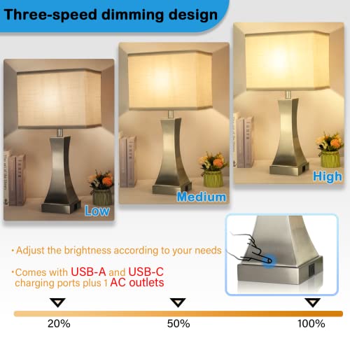 21.6" 3 Way Dimmable Touch Bedside Lamp USB