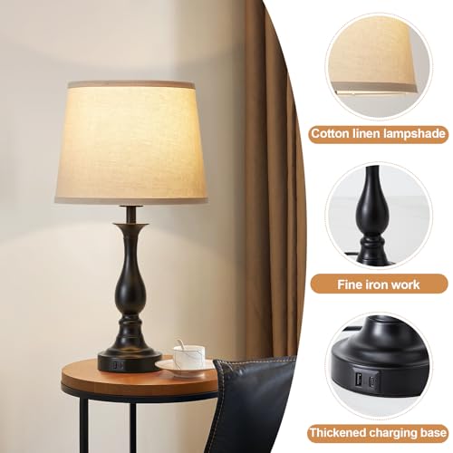 Bedside Table Lamp Touch Control Bedroom Lamps with USB A and C Charging Port 3 Way Dimmable Touch Lamps for Nightstand Living Room Bedroom Dorm Home Office Reading (2 Count)