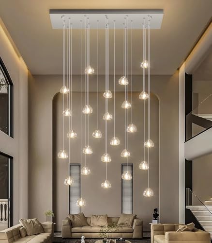 LED Rectangular Glam Chandeliers for Living Room Dining Room Light Dimmable High Ceiling Pendant Lights Fixtures Lighting 26