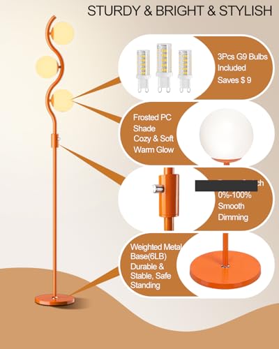 60IN Dimmable Orange Globe Floor Lamp (3 Count)