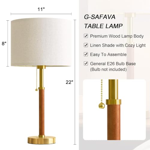 22" Wood Table Lamps Mid Century Modern Lamp for Bedroom Living Room (2 Count)