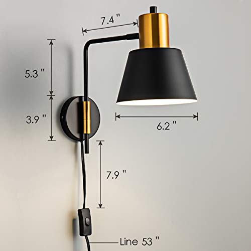 Modern Black Plug in Swing Arm Wall Sconces with Switch