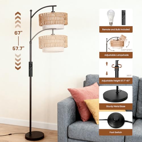 Arc Floor Lamp for Living Room with Remote (Black RC)