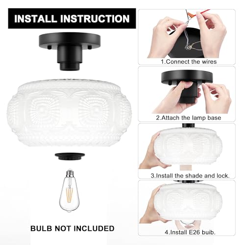 Milk Glass Semi Flush Mount Ceiling Light Fixture