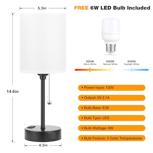 Bedside Table Lamp for Bedroom Set of 2 (2 Count)