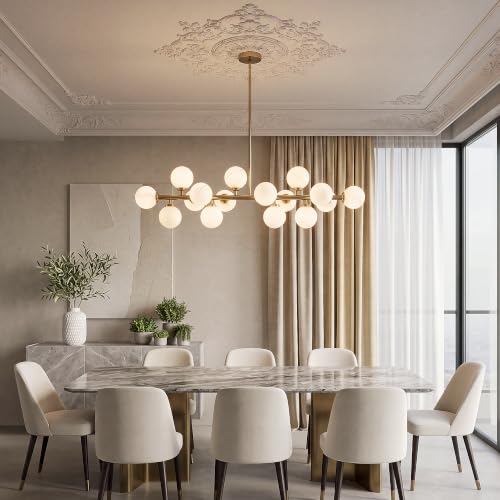 39" Mid Century Modern Chandelier Linear Alabaster Light Fixture
