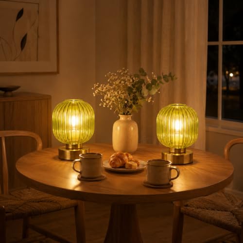 Green Touch Glass Table Lamp Set of 2 (2 Count)
