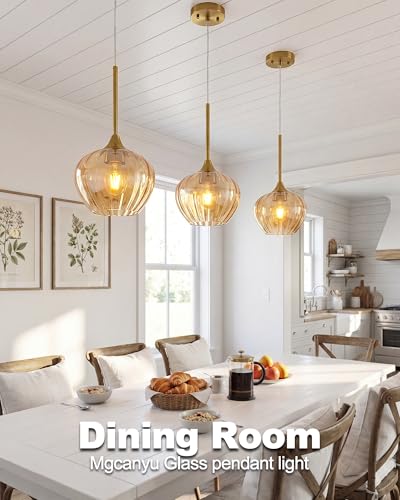 2 Pack Amber Glass Pendant Lights Kitchen Island with Brushed Gold FInish (2 Count)