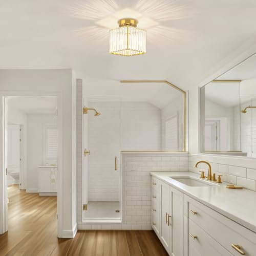 Modern Brushed Gold Hallway Entryway Light Fixtures Crystal Ceiling Lamp