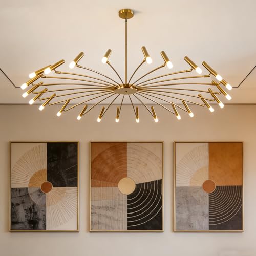 Extra Large Mid Century Modern Sputnik Chandelier Retro Sputnik Ceiling Light Fixture Brushed Brass Gold Chandeliers for Dining Room Living Room Bedroom