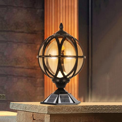 Solar Post Cap Light Victorian Globe Outdoor Waterproof Fence Pillar Lamps Solar Energy LED Exterior Column Lights Glass Ball Porch Lights Landscape Yard Street Light Deck Bollard Pedestal Light