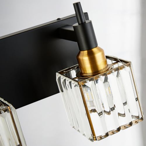 6 Lights Crystal Bathroom Vanity Light Black Gold Modern Bathroom Lighting Fixtures Over Mirror