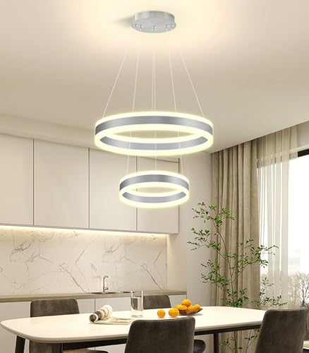 D7.8''+15.7'' Modern Ring Chandelier for Dining Room LED Dimmable Pendant Lighting for Living Room Foyer Bedroom Entryway 3000K