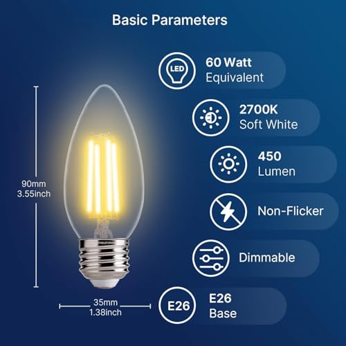 LED Candelabra Light Bulbs 60W Equivalent E26 Base (48 Count)