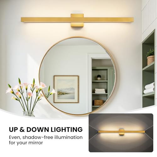 Modern Bathroom Light Fixtures 39 Inch Gold Bathroom Vanity Light with Up & Down Lighting 30W Dimmable 5CCT LED Vanity Lighting Fixture Bar for Bathroom Restroom