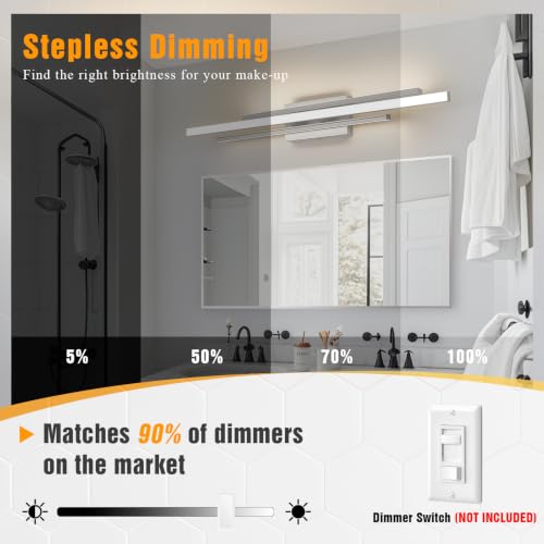 35 Inches Nickel LED Modern Bathroom Vanity Light Fixtures 25W Dimmable 5CCT Vanity Light Bar Over Mirror 3