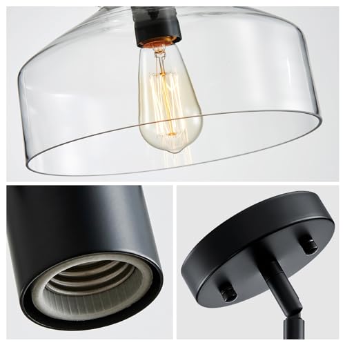 Chandelier Rustic Farmhouse Industrial Round Ceiling Pendant LED Light Fixture with Clear Glass Shades for Dining Room Kitchen Island Foyer Entryway
