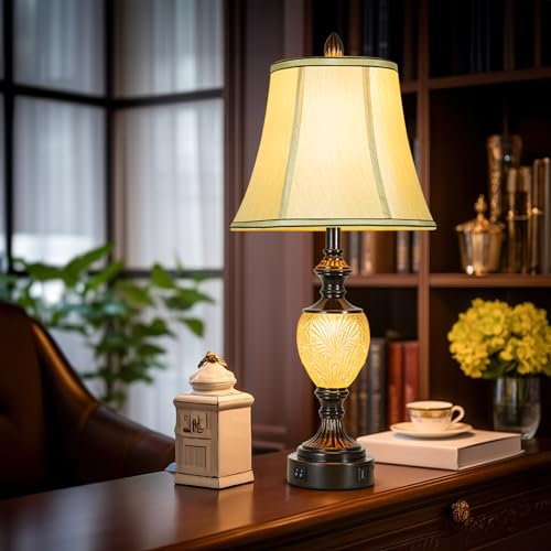 27'' High Vintage Table Lamps with Nightlight Set of 2 for Living Room (2 Count)
