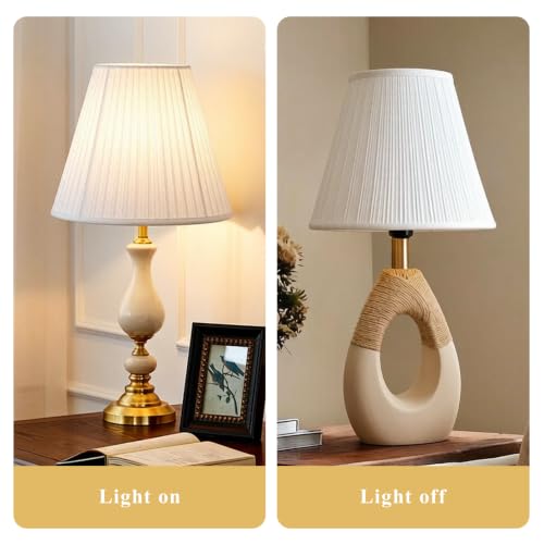 White Lamp Shade for Table Lamps with Pleated Linen Fabric and Spider Fitter 6.7''TopX 13'' Bottom X 10 ''High Replacement Lampshade for Bedside and Living Room Lamps