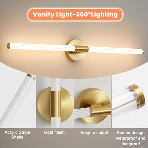 Glod Wall Sconces Set of Two Hardwired LED Vanity Light 31" (2 Count)