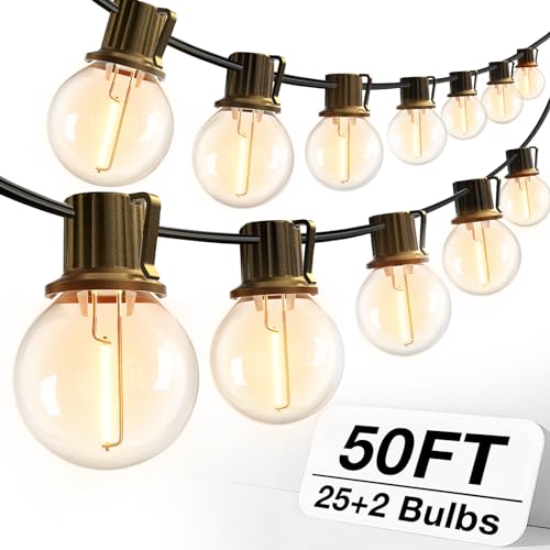 50FT Outdoor String Lights 27 G40 LED Bulbs Dimmable Waterproof (50 Foot)