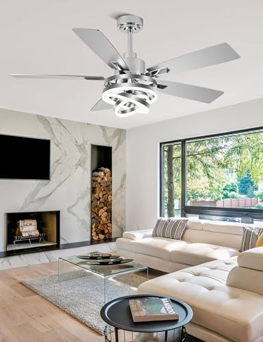 52" Modern Chandelier Ceiling Fans with Lights Silver