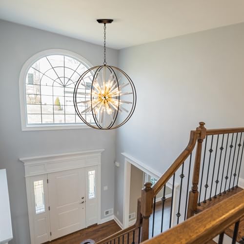 28" Black and Gold Crystal Chandelier for Dining Room Kitchen Island