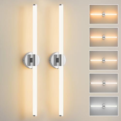 Wall Sconces Set of 2 Hardwired LED Vanity Light Chrome 31" (2 Count)
