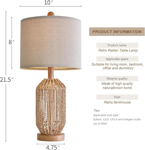 21" Boho Table Lamps Set of 2 for Living Room (2 Count)
