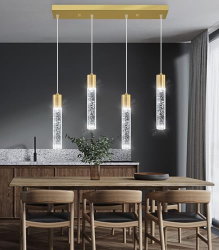 4 Lights Modern Crystal Chandeliers for Kitchen Island Mini Pendants Lighting Fixture LED Ceiling Light for Dining Room Living Room 6000K (4 Count)
